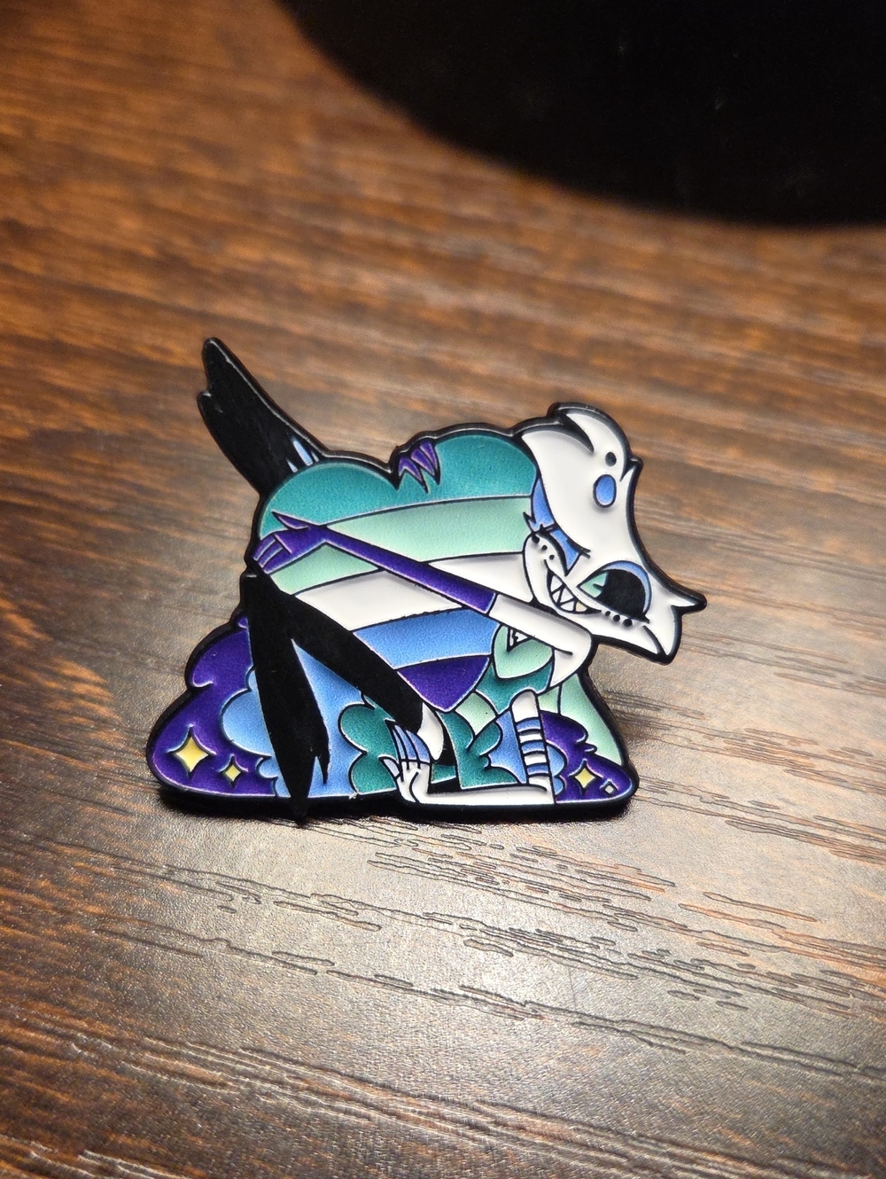 Hazbin Hotel Stylized Cat Enamel Pin — Teal, Blue & Purple